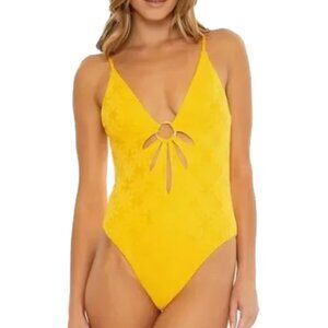 Trina Turk Yellow One Piece Swimsuit with Deep V-Neck